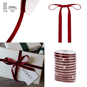 Стрічка оксамитова, темно-червона, 1 см ELISEY