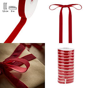 Стрічка оксамитова, червона, 1,5 см ELISEY