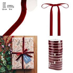 Стрічка оксамитова, темно-червона, 1,5 см ELISEY