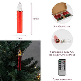 Набір з 10 світлодіодних свічок (LED) з з кліпсами на ялинку, червоний, 10 см ELISEY