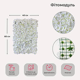 Штучний фітомодуль з квітів "Гортензія", біла, 40*60 см ELISEY