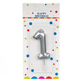 Свічка для торта, срібло "1" ELISEY