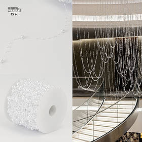 Гірлянда з намистин на волосіні, біла, 15 м ELISEY