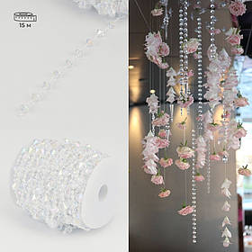 Гірлянда з кристалів, прозора з переливами, 15 м ELISEY