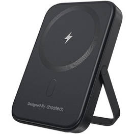 Батарея універсальна Choetech Magnetic Wireless 5000mAh 20W, PD, Qi-15W, USB-C In/Out, with holder, Black (B742-CCBK) - оригінал