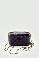 Chanel Mini Vanity Case in Black Lambskin with Gold-Tone Hardware and Ball Charm Chain 17х10х8