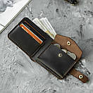 Шкіряний гаманець (портмоне) Comfort Brown з монетницею на кнопці темно-коричневий Crazy Horse, фото 2