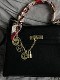 Сумка жіноча Hermes Kelly Kelly з хустинкою чорний 25*20см, фото 2