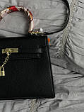 Сумка жіноча Hermes Kelly Kelly з хустинкою чорний 25*20см, фото 5