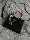 Сумка жіноча Hermes Kelly Kelly з хустинкою чорний 25*20см, фото 3