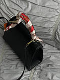 Сумка жіноча Hermes Kelly Kelly з хустинкою чорний 25*20см, фото 4