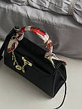Сумка жіноча Hermes Kelly Kelly з хустинкою чорний 25*20см, фото 6