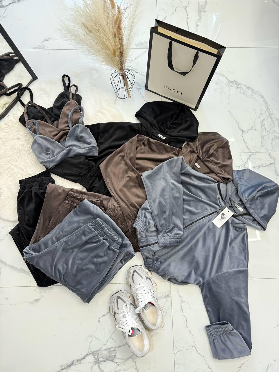 Костюм трійка велюр Туреччина Модель: 773-012 Колір: чорний, шоколад, графіт, фото 1