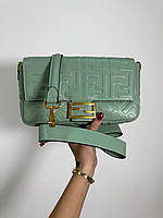 Fendi Baguette FF Embossed LeatherOlive / Gold Bag 26х14х6