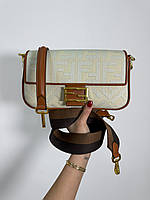 Fendi Baguette FF Embossed Cream / Brown Bag 26х14х6