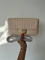 Fendi Baguette FF Embossed Leather Cream / Gold Bag