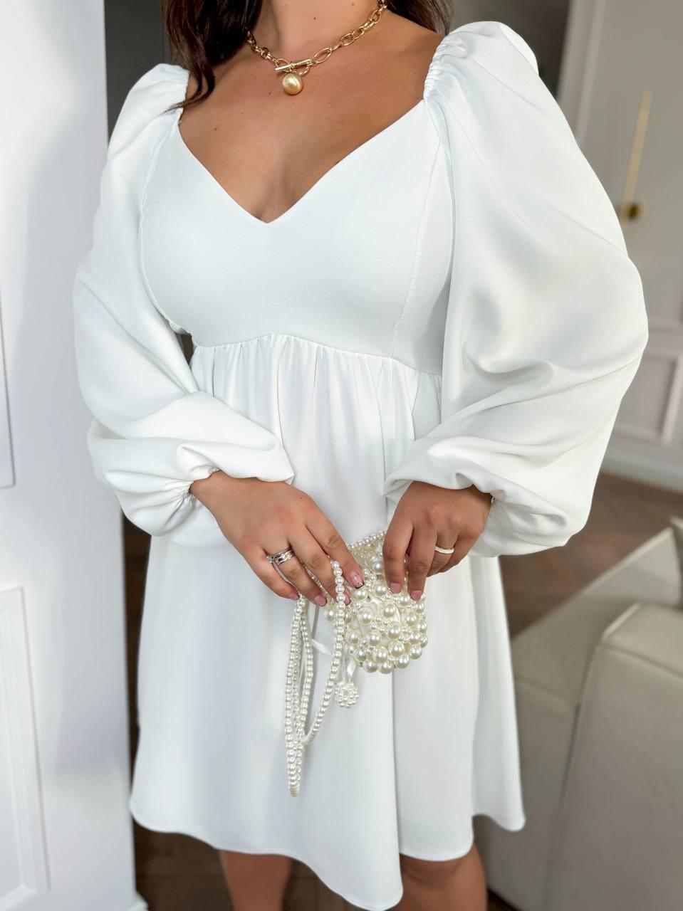 Сукня міді з пишними рукавами Модель: 801-219 Колір: черниц, білий, моко, фото 1