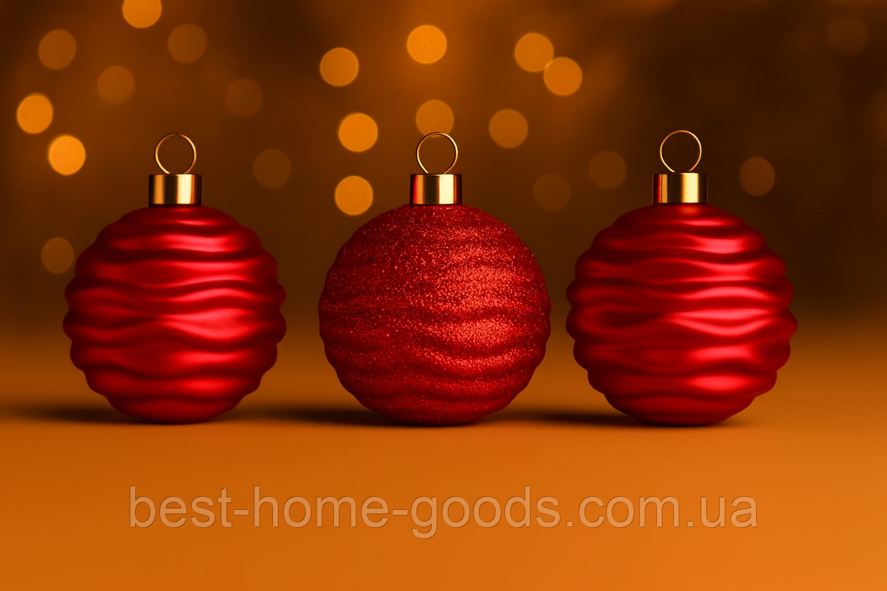 Набір ялинкових куль “Зефірка” Ø8 см (6 шт) — 3 в 1: матова, глянцева, з блискітками, новорічні пластикові прикраси, 7 кольорів, фото 1