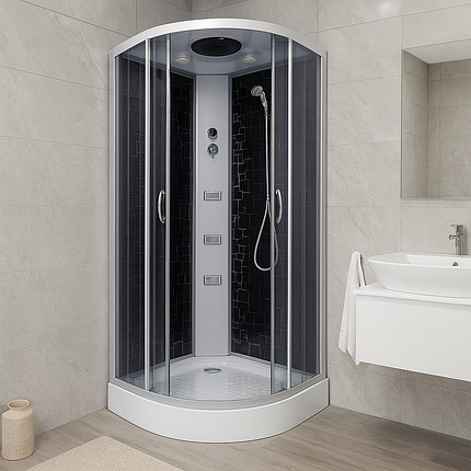 Душовий бокс Vivia 61 RC Print 90х90х210см на низькому піддоні з гідромасажем сатин тоноване скло, фото 2