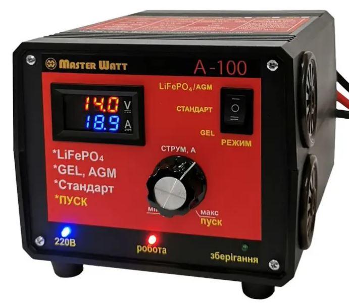 Пускозарядний ЗП для LiFePO4 акумуляторів PZU А-100 12 V (20-1000Ah) (MF, AGM,GEL, CA/CA, LiFePO4) 100 А, 160-245V