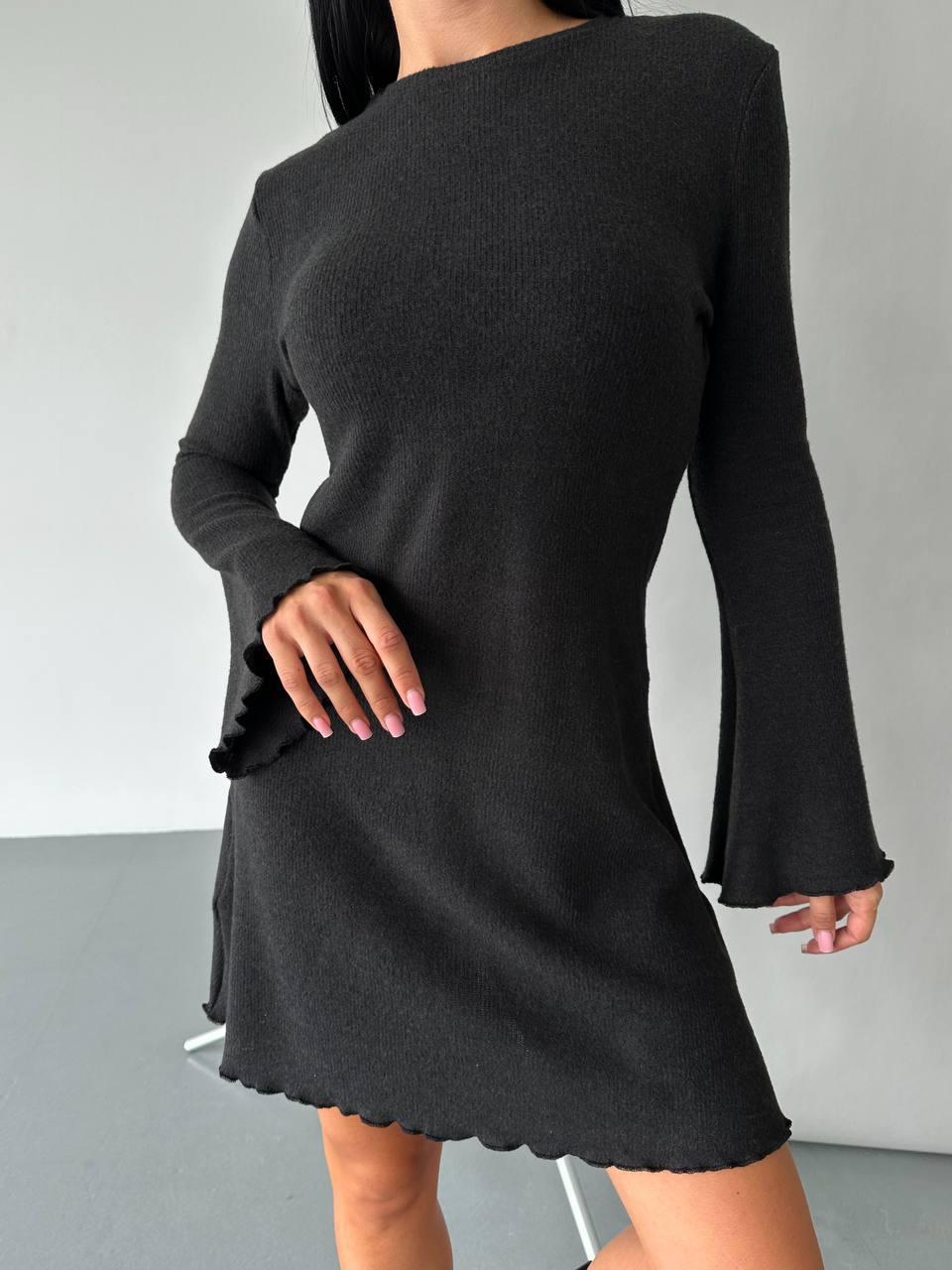 Сукня ангора рубчик з розкльошеними рукавами Модель: 801-207 Колір: чорний, беж, фото 1