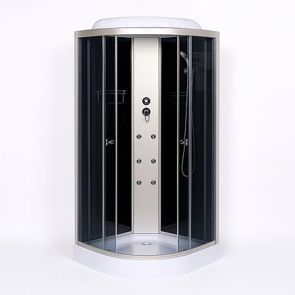 Душовий бокс Eco 61 CH 90x90х215 см на низькому піддоні з гідромасажем сатин тоноване скло, фото 1