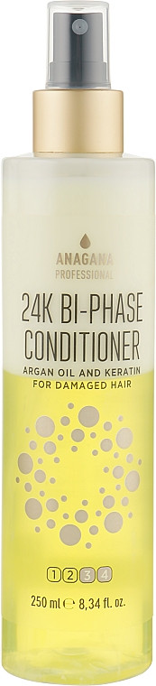Двофазний кондиціонер "24K з олією арганії, кератином, термозахистом" Anagana (250мл.)
