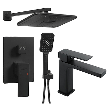 Набір душова система прихованого монтажу та змішувач на умивальник VENTA BR6251SB квадратний чорний матовий