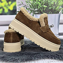 Жіночі зимові лофери ITTS коричневі з натуральної замші на хутрі 8204, фото 5