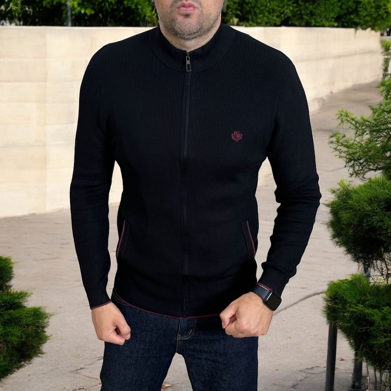 Чоловічий кардиган Loro Piana класичний на блискавці, кофта чоловіча брендова на змійці чорна люкс якість
