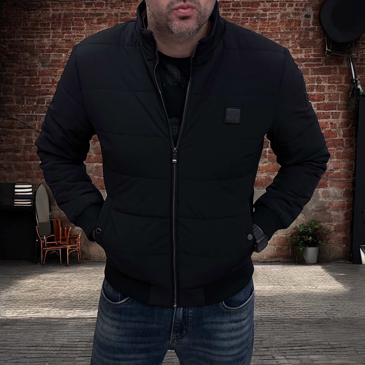 Чоловіча куртка Hugo Boss чорна демісезонна брендова куртка Босс люкс якість