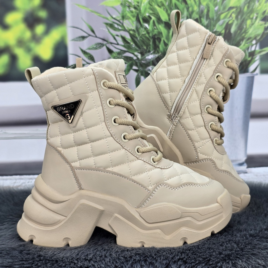 Черевики зимові для дівчинки Jong Golf бежеві на об'ємній підошві утеплені овчиною 7034