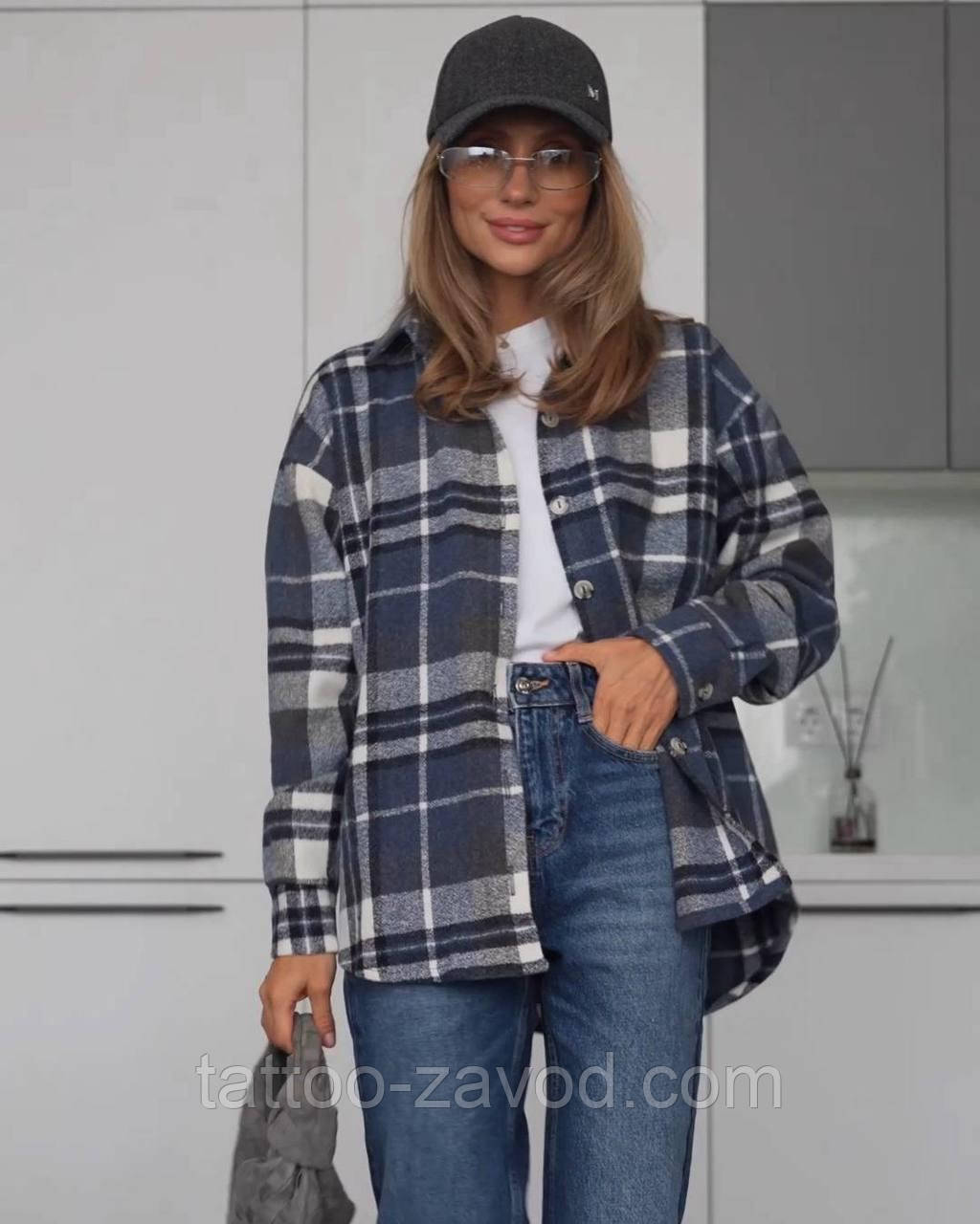 Кашемировая теплая рубашка женская в клетку 42 -46, фото 1