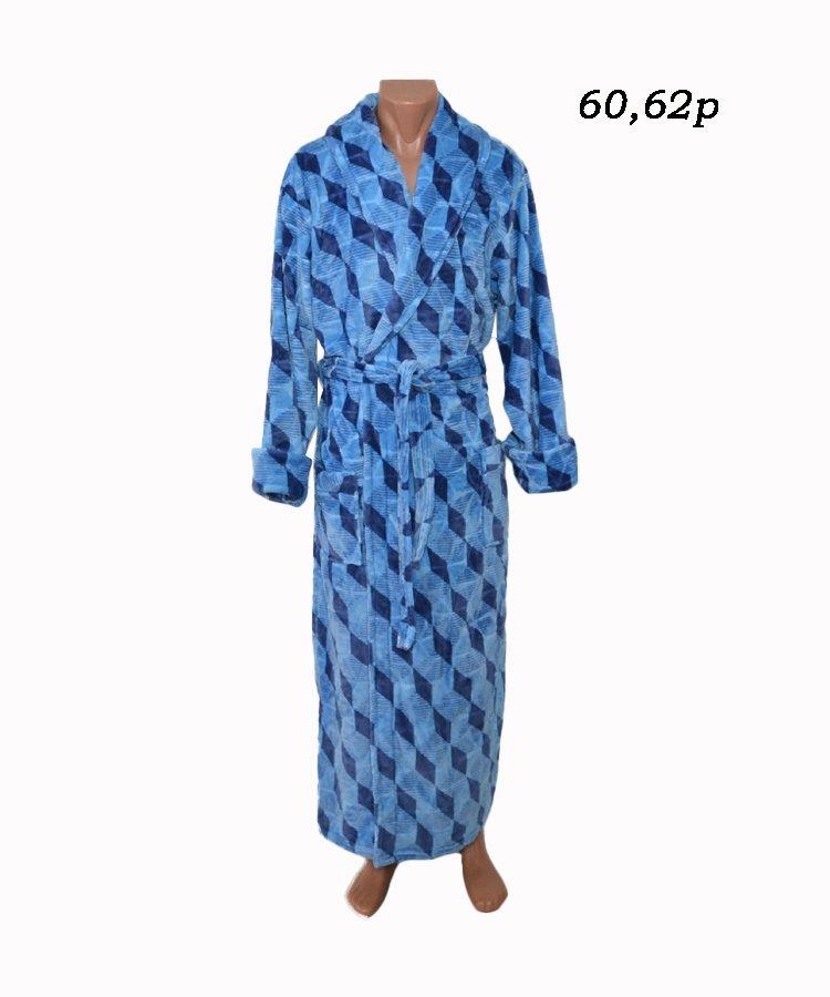 Халат махровий чоловічий 03581 Мікс вельсофт Синій 60, 62