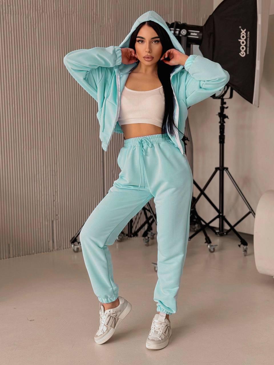 Костюм з капюшоном і кишенями Модель: АР-5-10508 Колір: беж, моко, рожевий, малина, графіт, чорний, ментол, електрик, меланж, фото 1