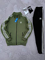 Теплый спортивный костюм Адидас трёхнить на флисе кофта на молнии и штаны XS S M L XL XXL 3XL