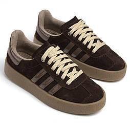 Коричневі замшеві кеди кросівки газелі жіноче взуття великих розмірів 42 43 44 демісезон Cosmo Star Kaselle Brown Vel BS