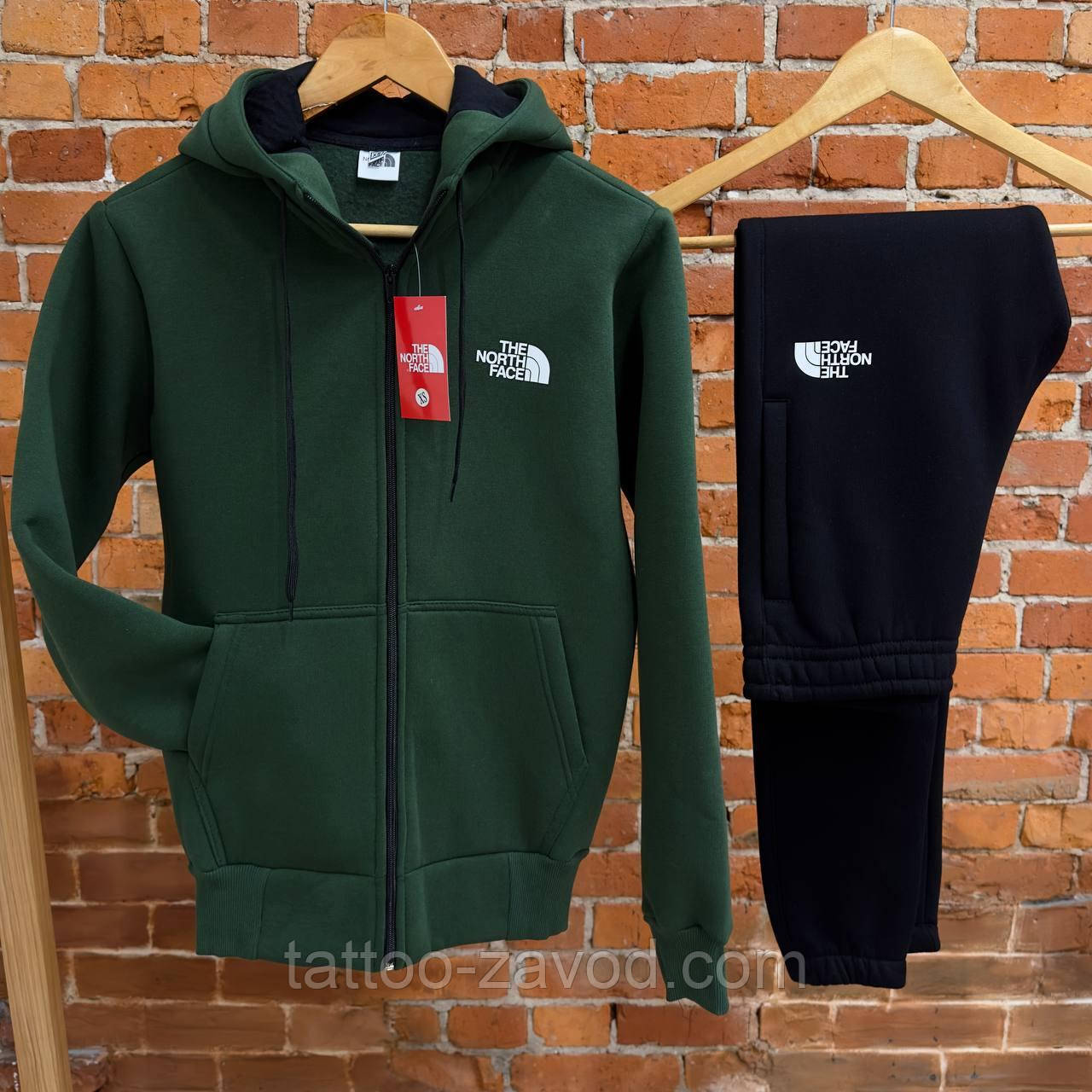 Теплый костюм THE NORTH FACE ЗИМА кофта на молнии с капюшоном и штаны трёхнить на флисе XS S M L XL XXL 3XL, фото 1