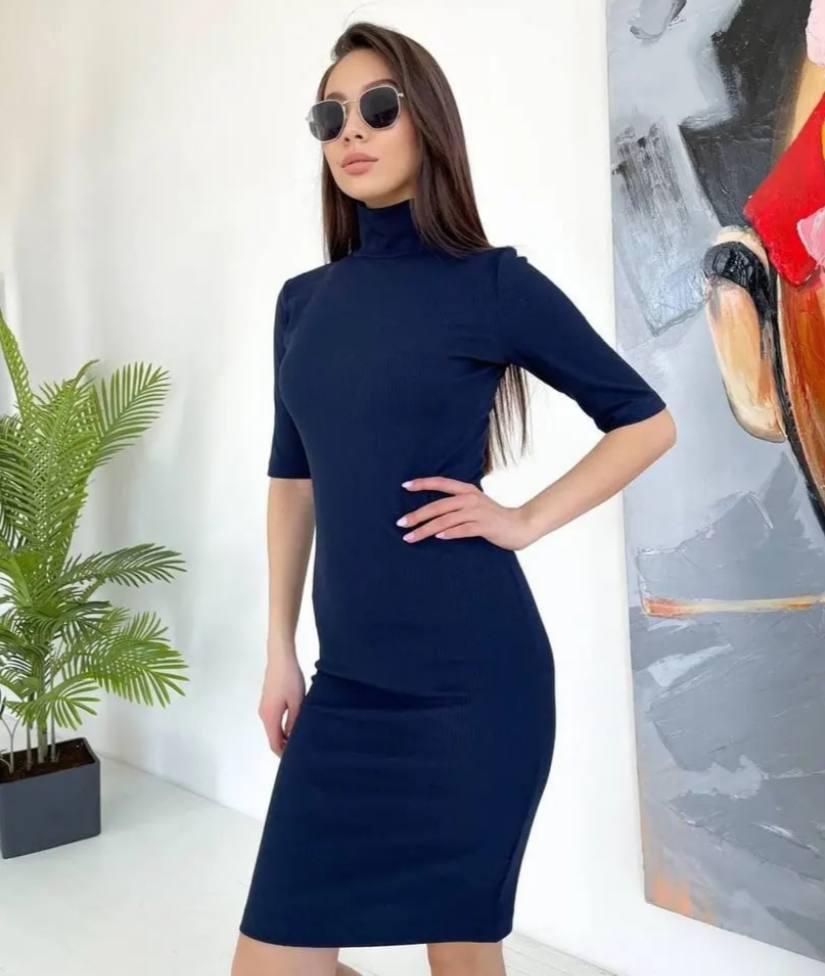 Темно-синя сукня під горло,РОЗМІР ТІЛЬКИ 50, фото 1