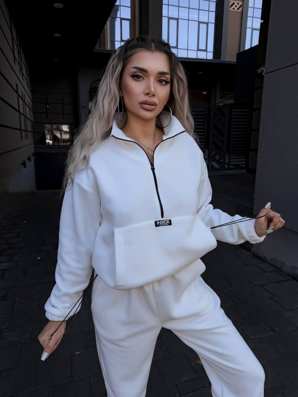 Флісовий костюм з кишенею кенгуру Модель: АР-5-10531 Колір: рожевий, молочний, беж, моко, шоколад, смарагд, графіт, чорний, фото 1