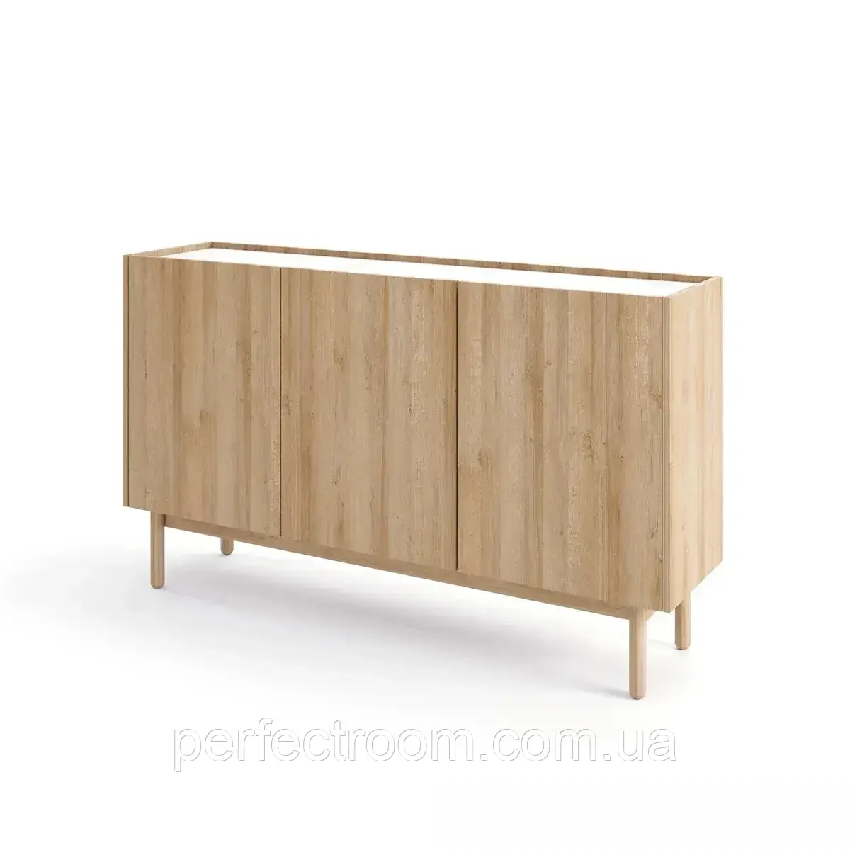 Комод тридверний на ніжках у вітальню BOHO K144/83 Дуб Рів'єра золотий/Мрамур Б'янка Meble Piaski