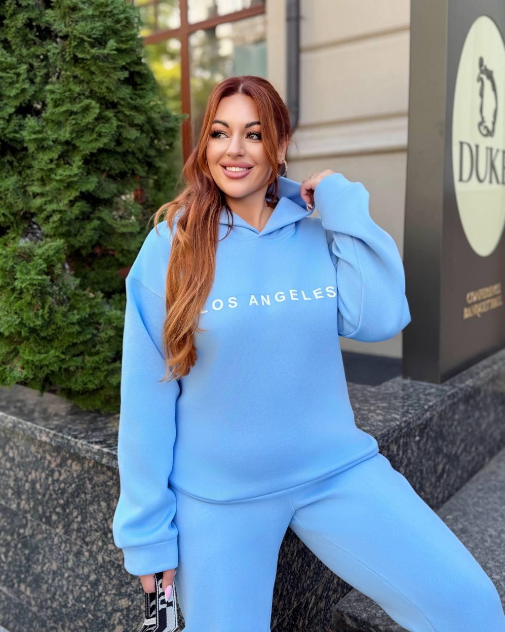 Костюм жіночий на флісі з капюшоном і резинкою Модель: 802-2130 Колір: чорний, блакитний, рожевий, білий, хакі, коричневий, фото 1