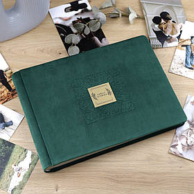 Сімейний преміум фотоальбом з велюру "Family Stories" Зелений 31х23 см, 30 аркушів