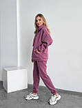Фрезовий теплий жіночий костюм з об'ємним худі з тринитки на флісі, фото 7