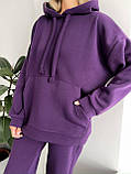 Фіолетовий теплий жіночий костюм з об'ємним худі з тринитки на флісі, фото 6