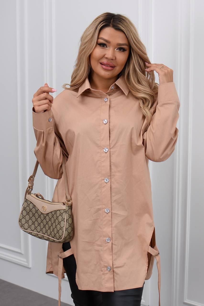 Сорочка жіноча з 100% коттону з довгим рукавом Модель: 802-2116 Колір: білий, чорний, рожевий, бежевий, фото 1