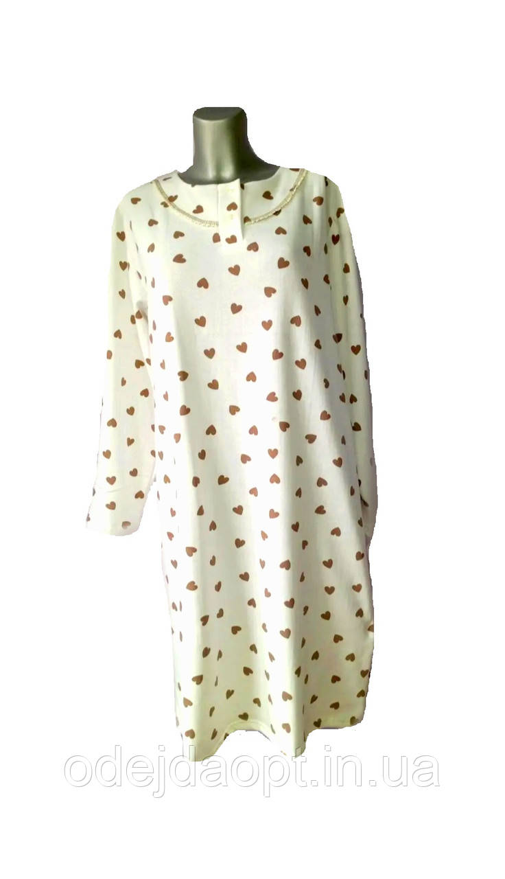 Жіноча тепла нічна сорочка з довгим рукавом