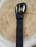 Ексклюзивний чорний ремінь із натуральної шкіри з плетенням, ширина 3.5 см, фото 7