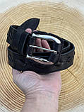 Ексклюзивний чорний ремінь із натуральної шкіри з плетенням, ширина 3.5 см, фото 2