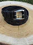 Ексклюзивний чорний ремінь із натуральної шкіри з плетенням, ширина 3.5 см, фото 6